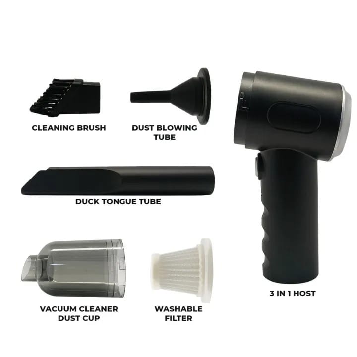 3-in-1 Portable Car Vacuum Cleaner with High-Power Suction, Air Blower, 3 Nozzles & HEPA Filter